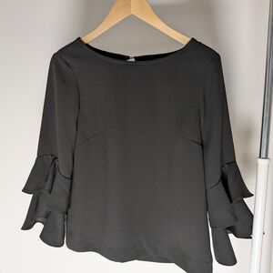 J. Crew Black Ruffle Sleeve Blouse